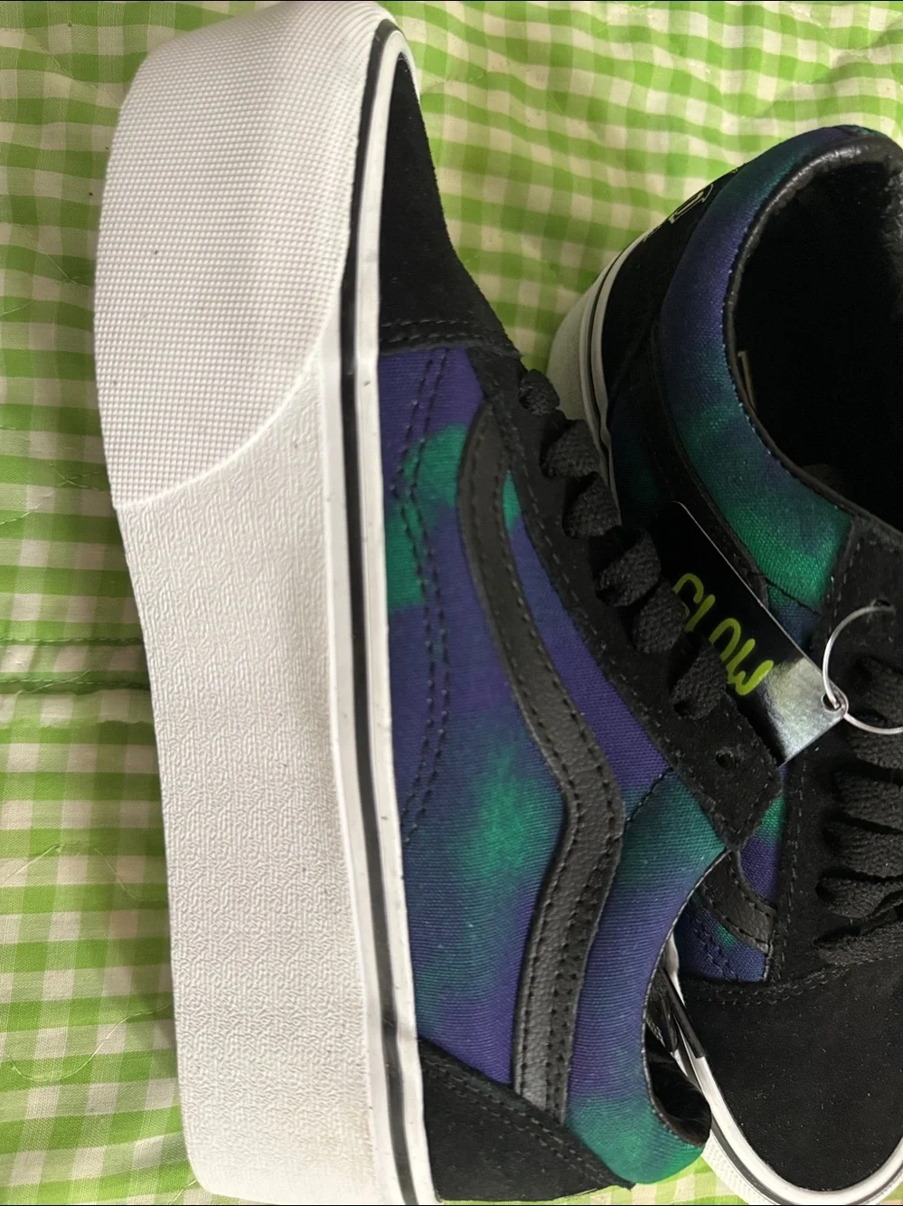 Vans Platform Sneakers in Black with Blue-Green Tie-Dye; never worn